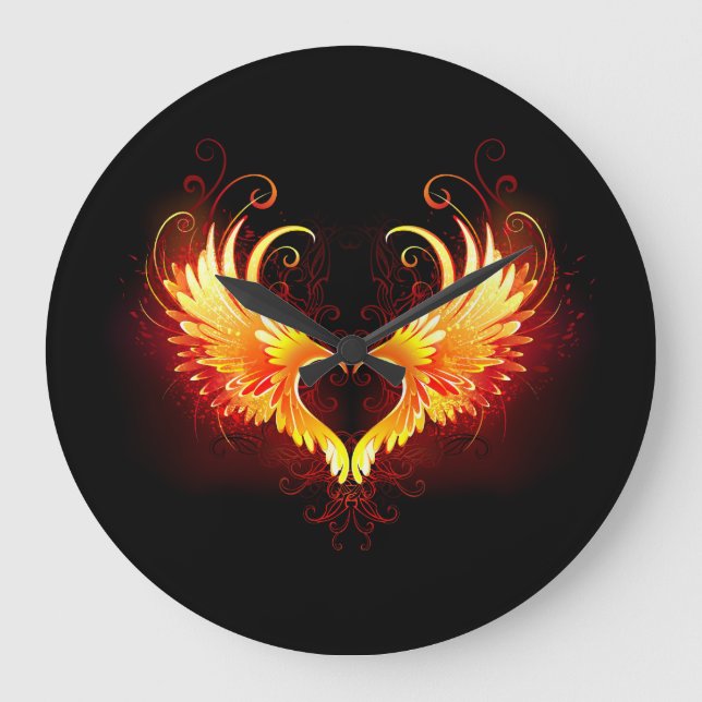 Angel Fire Heart with Wings Large Clock (Front)