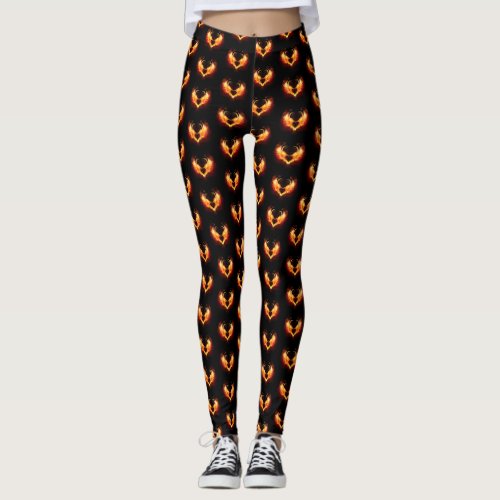 Angel Fire Heart with Wings Leggings