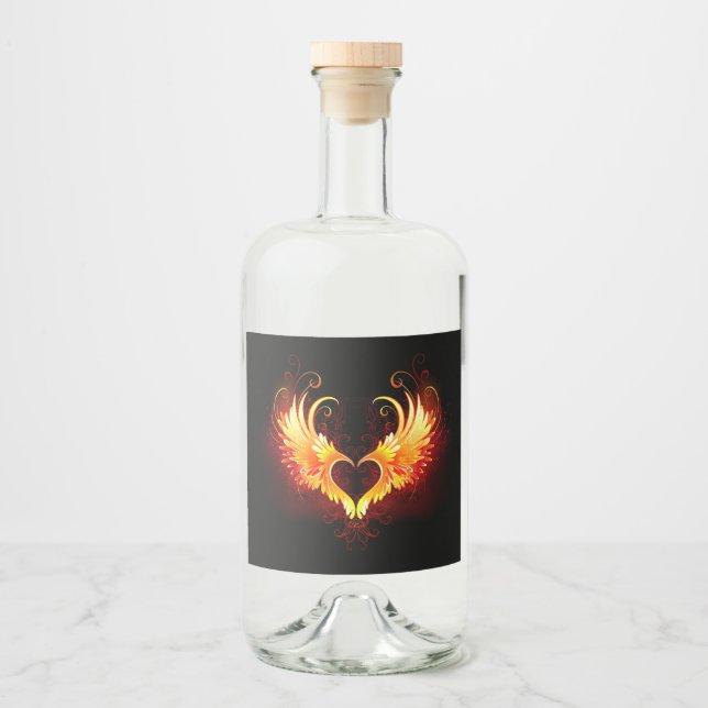 Angel Fire Heart with Wings Liquor Bottle Label (Front)