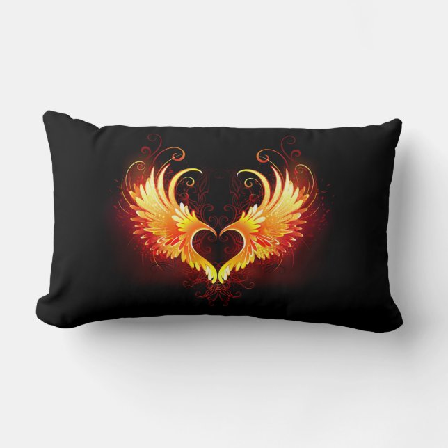 Angel Fire Heart with Wings Lumbar Pillow (Front)