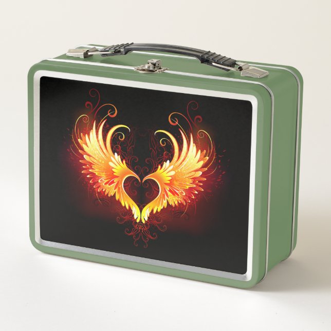 Angel Fire Heart with Wings Metal Lunch Box (Front)