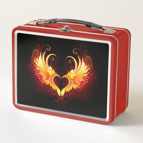 Angel Fire Heart with Wings Metal Lunch Box