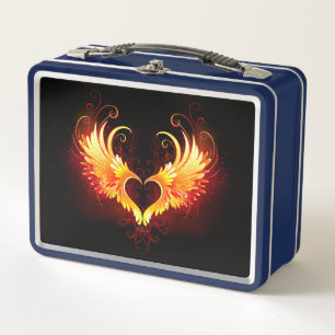 Angel Fire Heart with Wings Metal Lunch Box