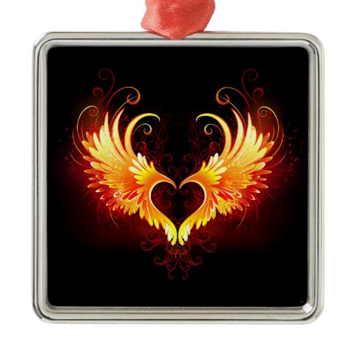 Angel Fire Heart with Wings Metal Ornament