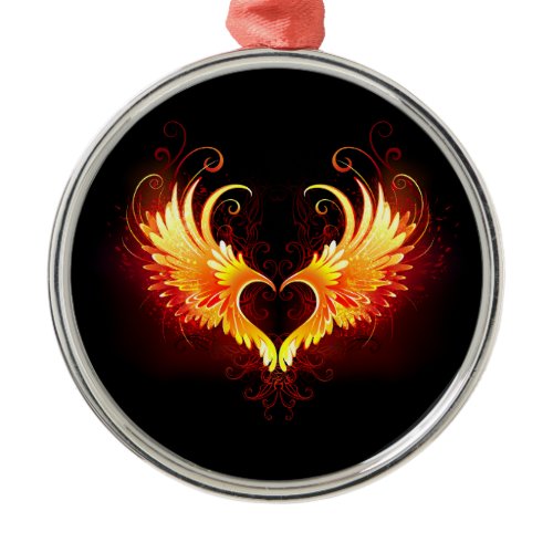 Angel Fire Heart with Wings Metal Ornament