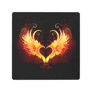Angel Fire Heart with Wings Metal Print