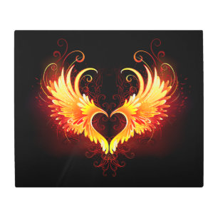 Angel Fire Heart with Wings Metal Print