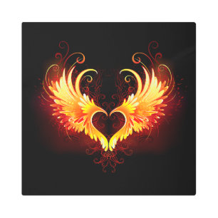 Angel Fire Heart with Wings Metal Print