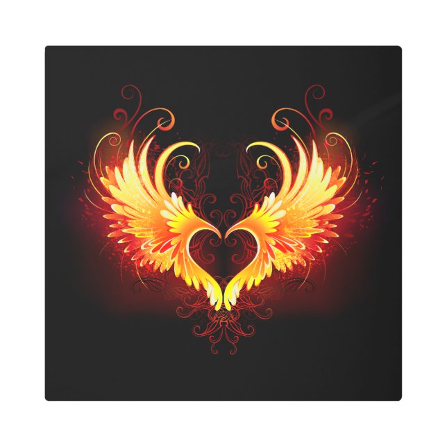 Angel Fire Heart with Wings Metal Print (Front)