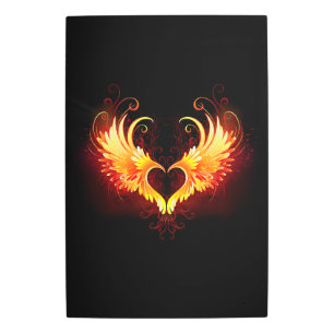 Angel Fire Heart with Wings Metal Print