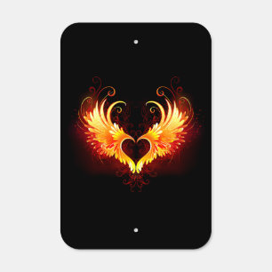 Angel Fire Heart with Wings Metal Sign