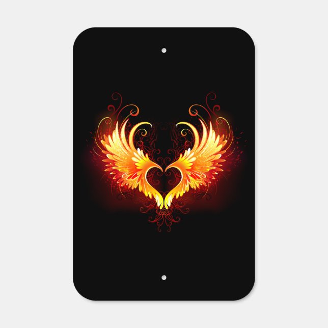 Angel Fire Heart with Wings Metal Sign (Front)