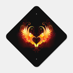 Angel Fire Heart with Wings Metal Sign
