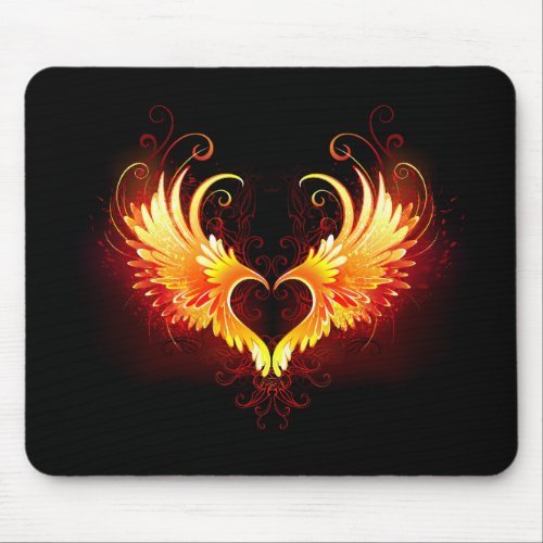 Angel Fire Heart with Wings Mouse Pad