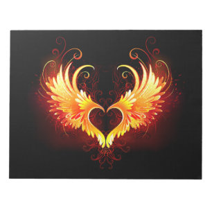 Angel Fire Heart with Wings Notepad