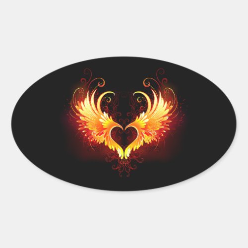 Angel Fire Heart with Wings Oval Sticker
