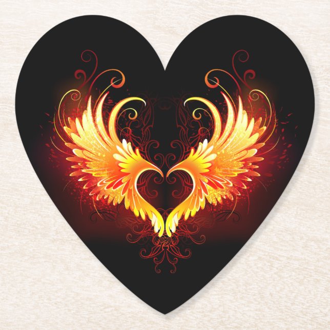 Angel Fire Heart with Wings Paper Coaster (Front)
