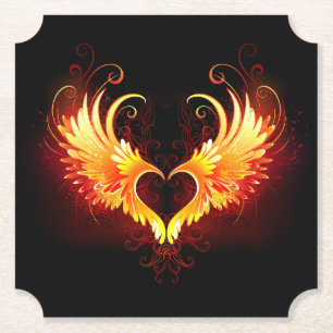 Angel Fire Heart with Wings Paper Coaster