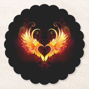 Angel Fire Heart with Wings Paper Coaster
