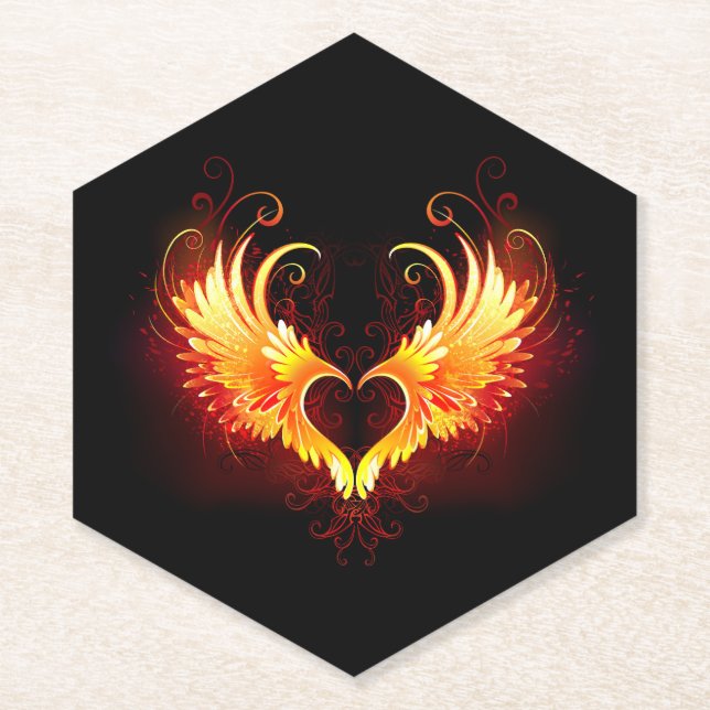 Angel Fire Heart with Wings Paper Coaster (Front)