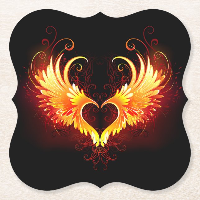 Angel Fire Heart with Wings Paper Coaster (Front)