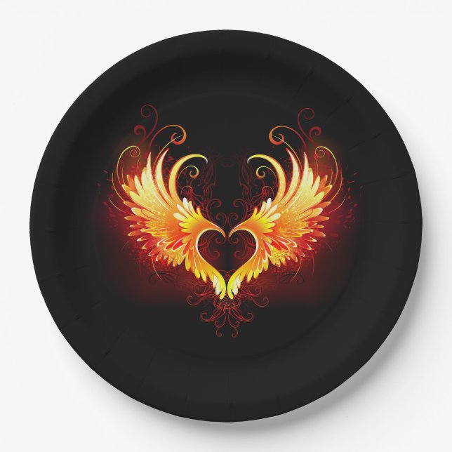Angel Fire Heart with Wings Paper Plates (Front)