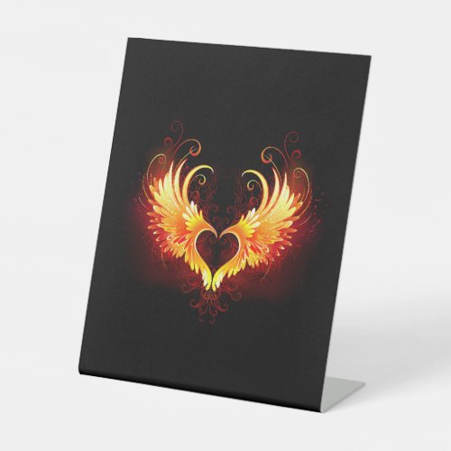 Angel Fire Heart with Wings Pedestal Sign