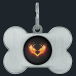 Angel Fire Heart with Wings Pet ID Tag<br><div class="desc">Angel fire heart with flaming wings on black background.</div>