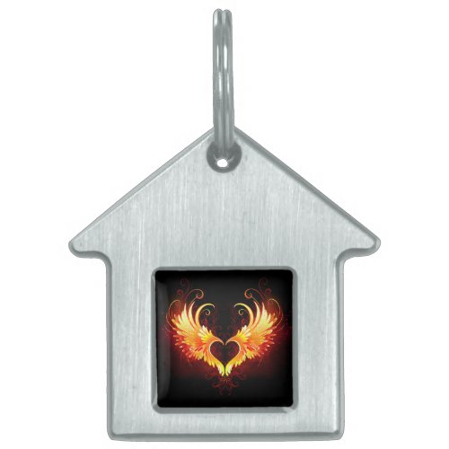 Angel Fire Heart with Wings Pet ID Tag