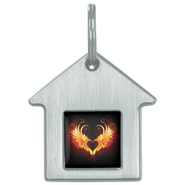 Angel Fire Heart with Wings Pet ID Tag (Front)