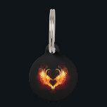 Angel Fire Heart with Wings Pet ID Tag<br><div class="desc">Angel fire heart with flaming wings on black background.</div>