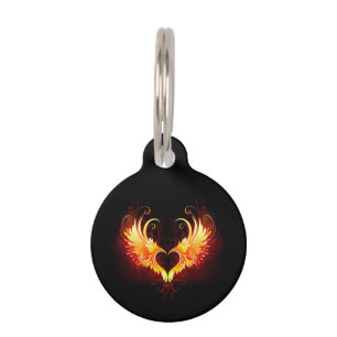 Angel Fire Heart with Wings Pet ID Tag
