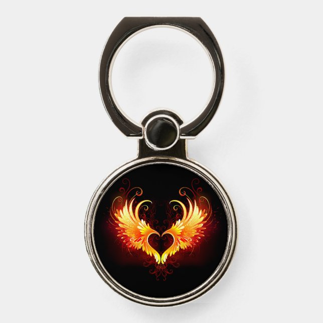 Angel Fire Heart with Wings Phone Ring Stand (Front)