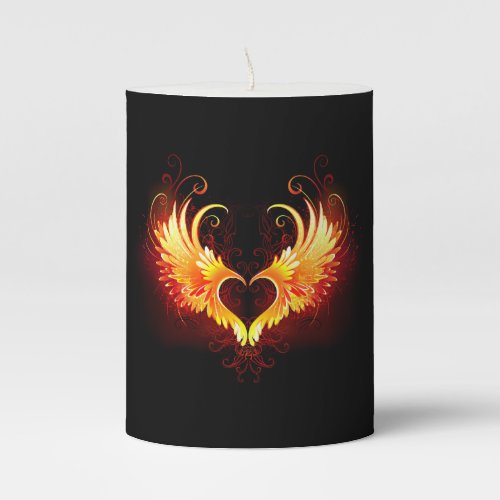 Angel Fire Heart with Wings Pillar Candle