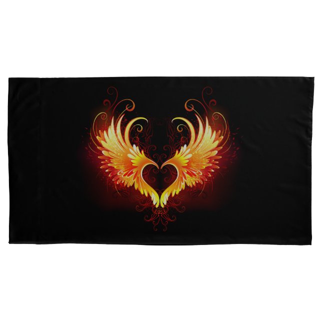 Angel Fire Heart with Wings Pillow Case (Front-Left)