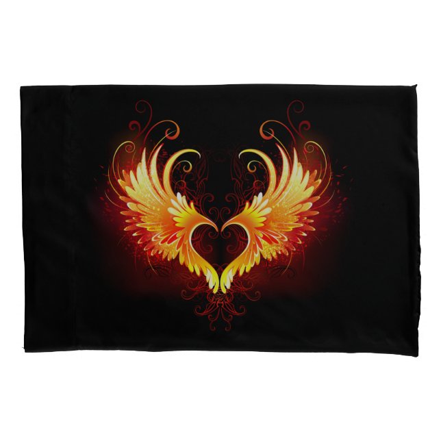 Angel Fire Heart with Wings Pillow Case (Front-Left)