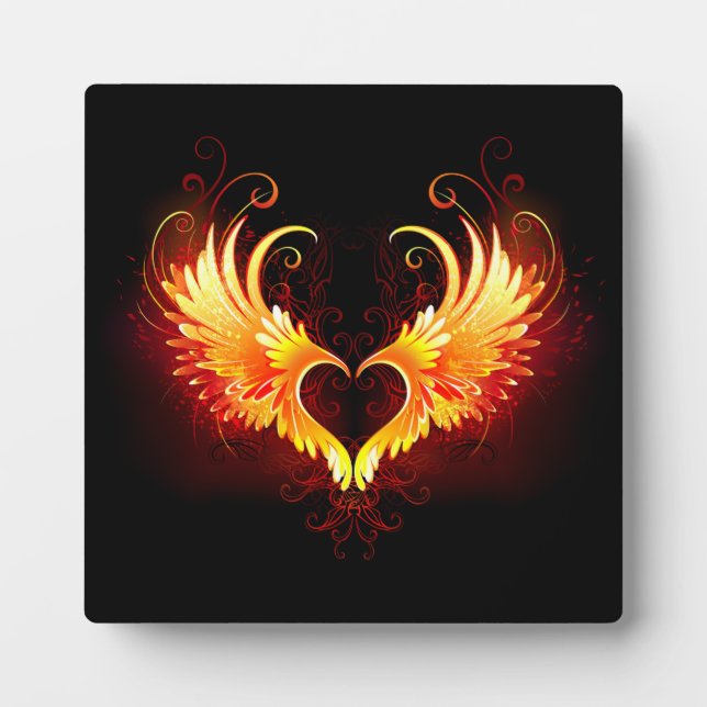Angel Fire Heart with Wings Plaque (Front)