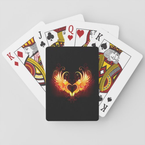 Angel Fire Heart with Wings Playing Cards