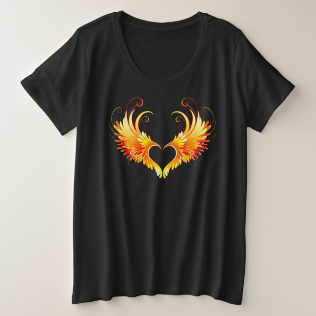 Angel Fire Heart with Wings Plus Size T-Shirt (Design Front)