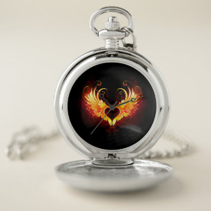Angel Fire Heart with Wings Pocket Watch