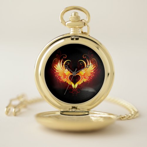 Angel Fire Heart with Wings Pocket Watch