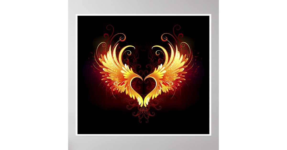 Angel Fire Heart with Wings Poster | Zazzle