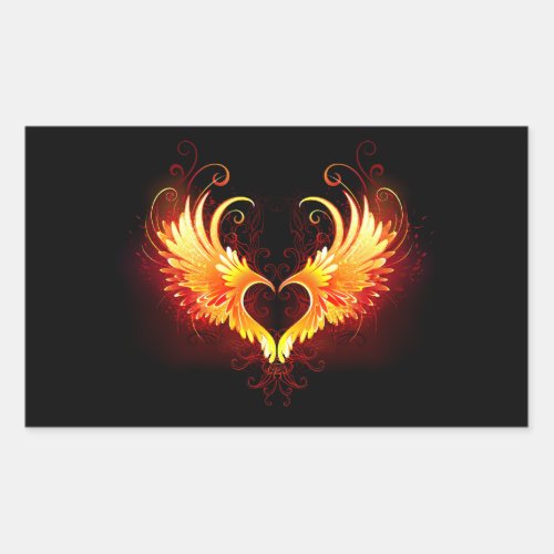 Angel Fire Heart with Wings Rectangular Sticker
