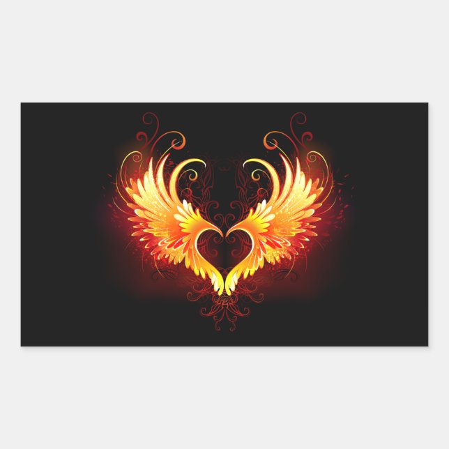 Angel Fire Heart with Wings Rectangular Sticker (Front)