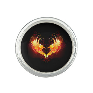 Angel Fire Heart with Wings Ring