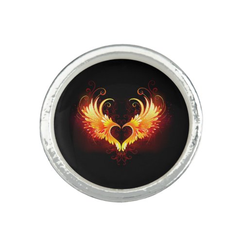 Angel Fire Heart with Wings Ring