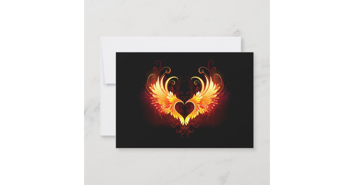 Angel Fire Heart with Wings RSVP Card | Zazzle