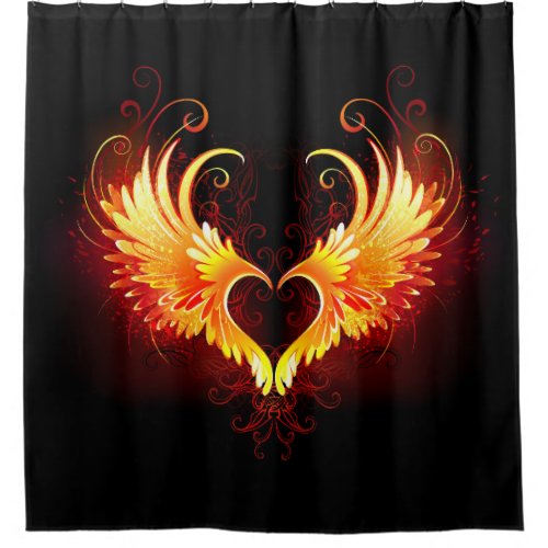 Angel Fire Heart with Wings Shower Curtain