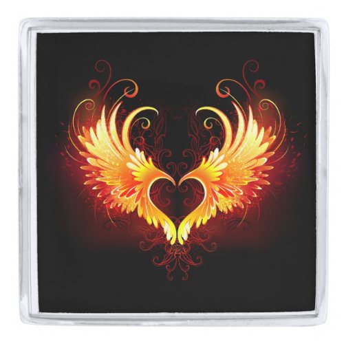 Angel Fire Heart with Wings Silver Finish Lapel Pin