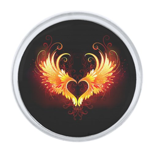 Angel Fire Heart with Wings Silver Finish Lapel Pin